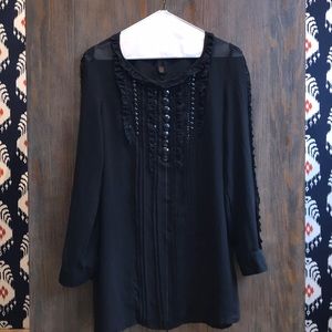 Black translucent, beaded and sequined tunic top